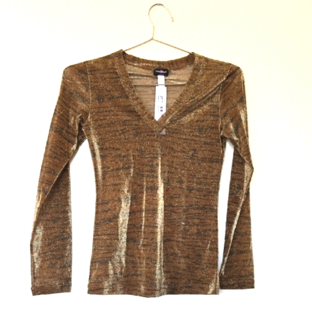 COSABELLA Sheer Animal Print LS V-Neck Top SMALL New